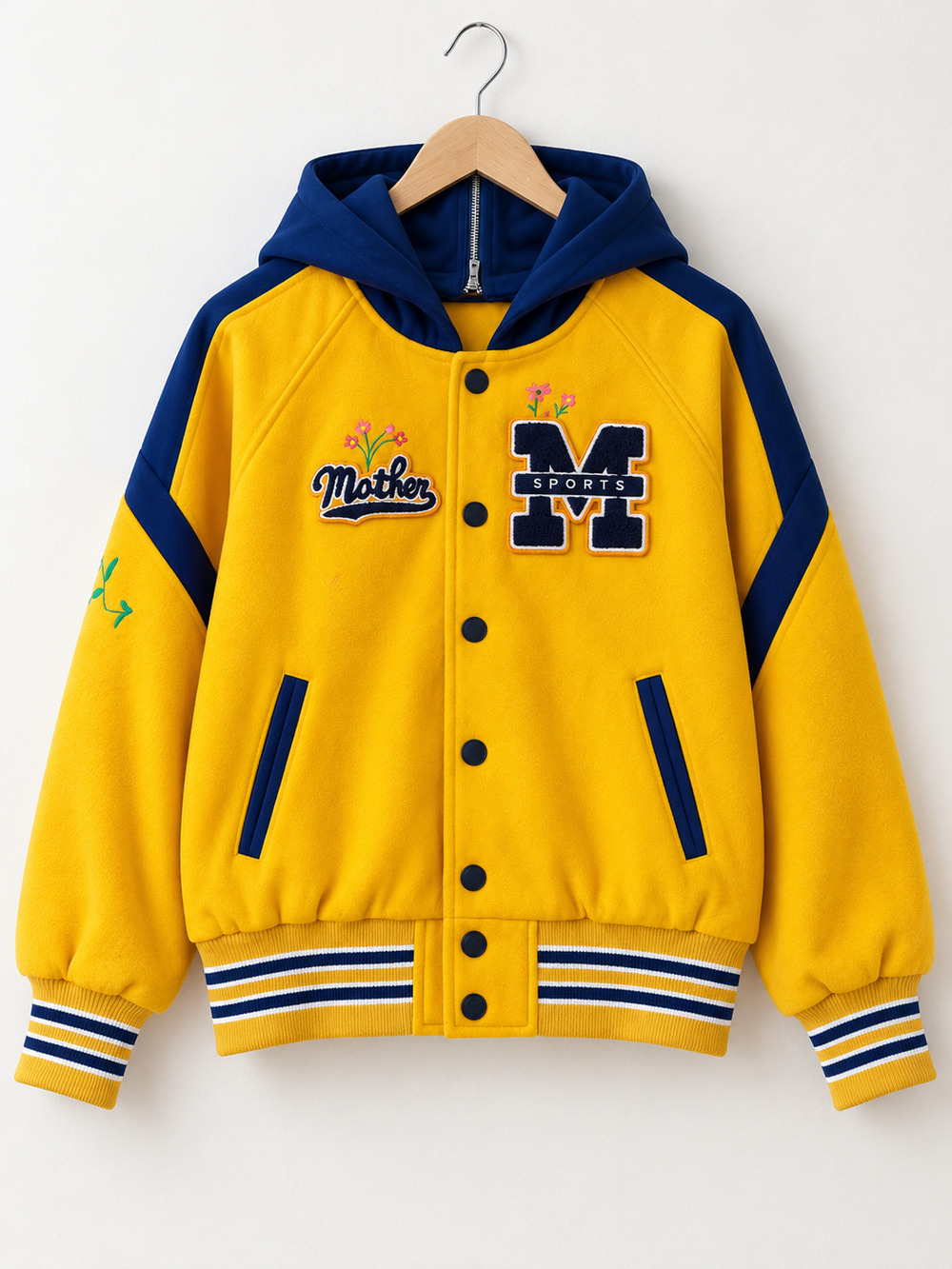 MOTHER Denim The Split Hood Team Spirit Jacket Yellow Varsity Bomber Small NWT
